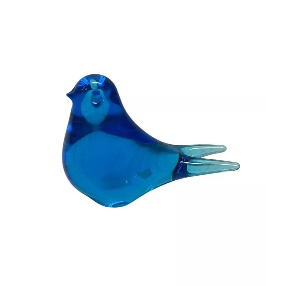 Vintage F.M. FM Ronneby Glass Bird Figurine Blue Konstglas Sweden Paperweight
